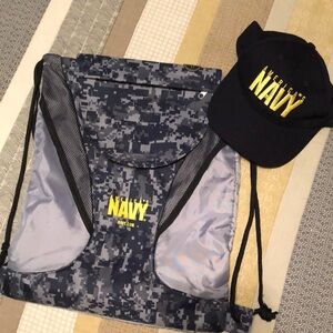 United States Navy drawstring bag and America’s Navy hat